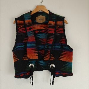 Vintage Woolrich Southwestern Wool Vest | Bold Aztec Print Open Front  Cozy Sz L